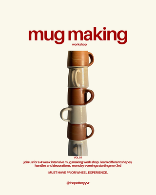 Mug Making 4 Week Intensive Monday Evenings starting November 3rd